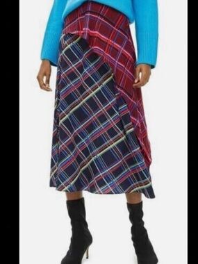 Topshop Plaid Layered Midi Skirt